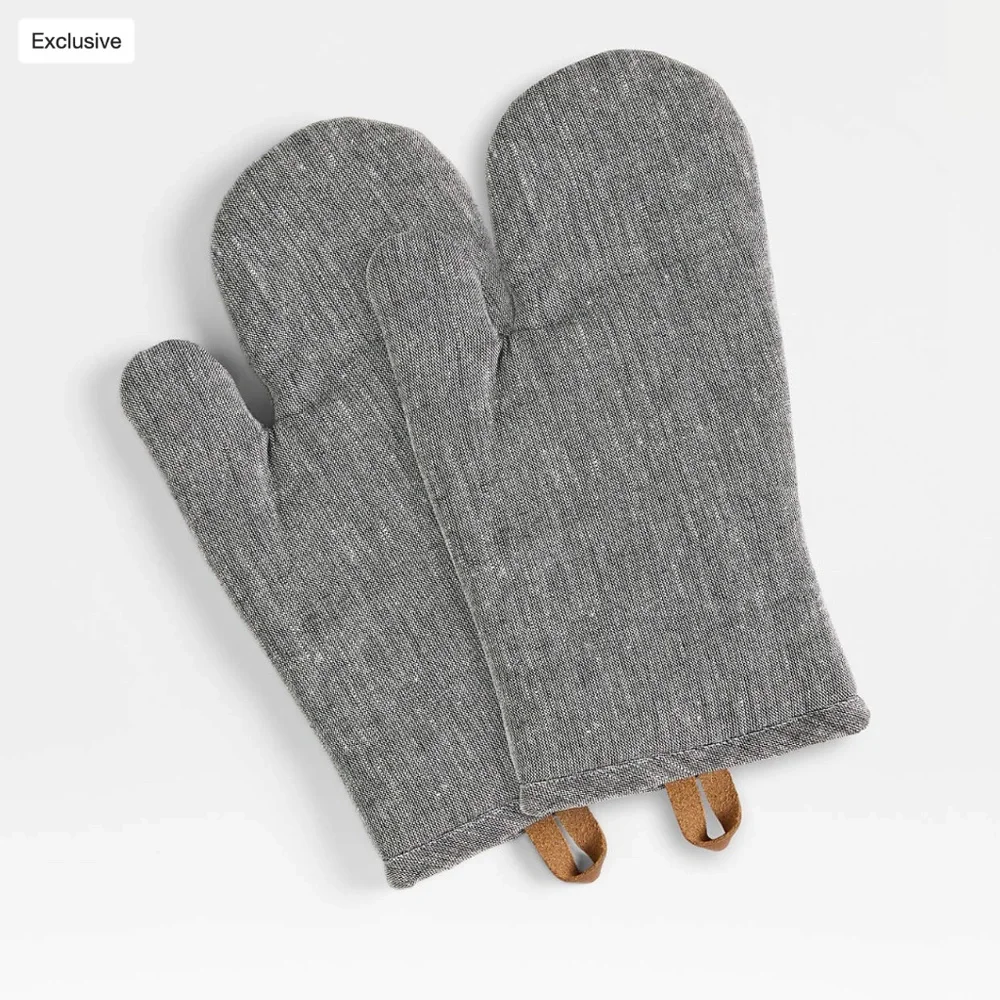 CRATE&BARREL Chambray Organic Cotton Oven Mitts, Set of 2